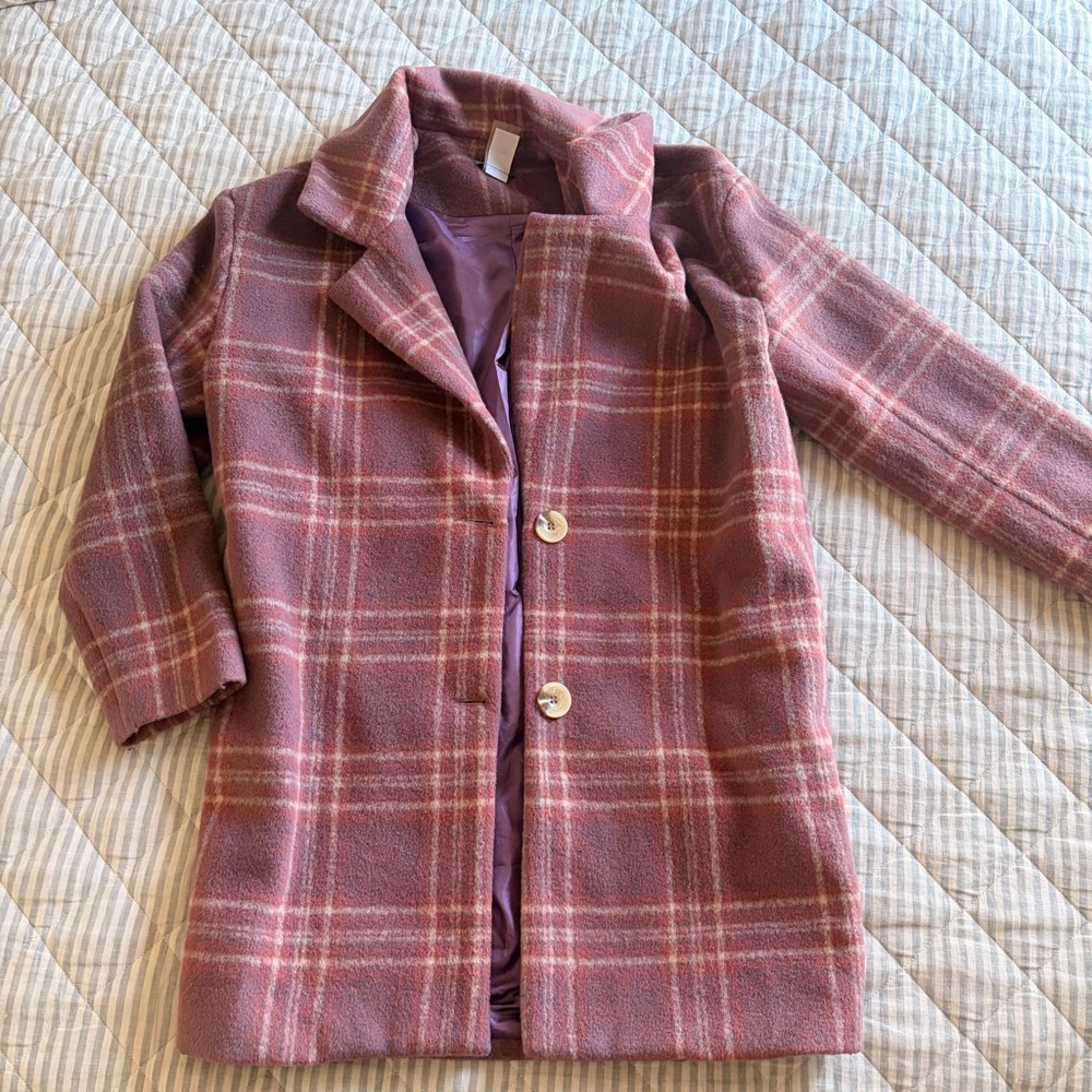 Pink plaid winter coat